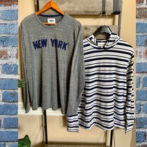 Old Navy 2 Shirt Bundle Lot New York Gray Stripe Pullover Mens XL Long Sleeve